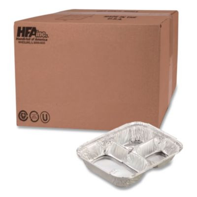 Aluminum Oblong Container With Lid, 3 Compartments, 24 Oz, 8.5 x 6.38 x 1.47, Silver, 250/Carton