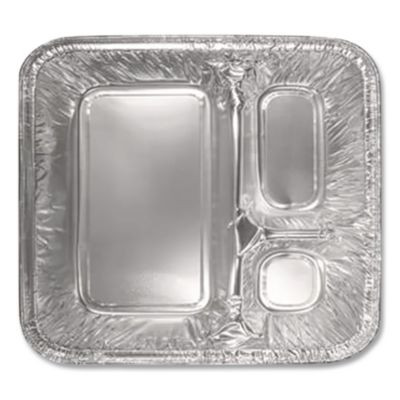 Aluminum Oblong Container With Lid, 3 Compartments, 24 Oz, 8.5 x 6.38 x 1.47, Silver, 250/Carton