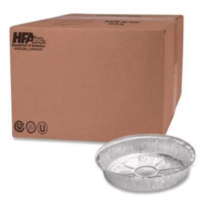 Round Aluminum Containers, 32 Oz, 9.03" Diameter x 1.25" h, Silver, 500/Carton