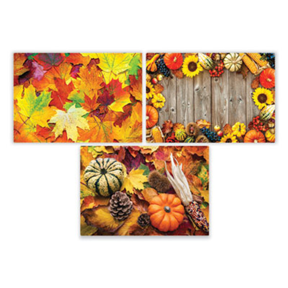 Placemats, Three Autumn Days Photo Designs, Smooth Surface, Straight Edges, 14" x 10", Multicolor, 1,000/Carton