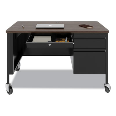 Mobile Teachers Pedestal Desks, Right-Hand Pedestal: Box/File Drawers, 48" x 30" x 29.5", Walnut/Black