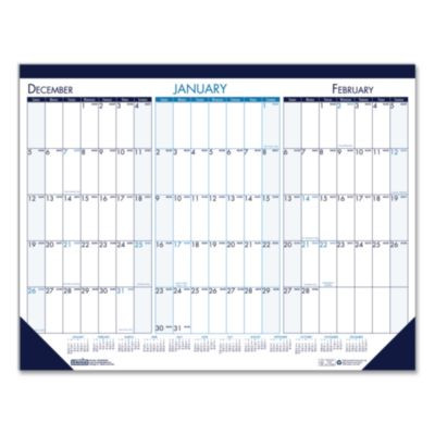Three Month Desk Pad, 22 x 17, White/Blue/Teal Sheets, Blue Binding, Blue Corners, 14-Month: Dec 2025 To Jan 2027