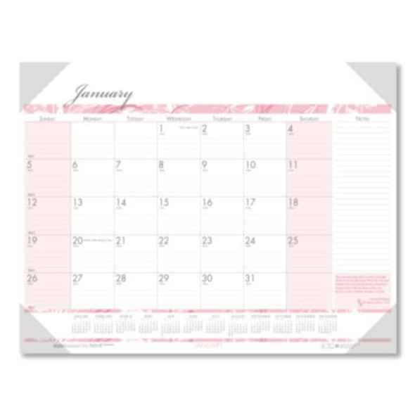 Recycled Monthly Desk Pad Calendar, Breast Cancer Awareness Artwork, 18.5 x 13, Black Binding/Corners,12-Month(Jan-Dec): 2026
