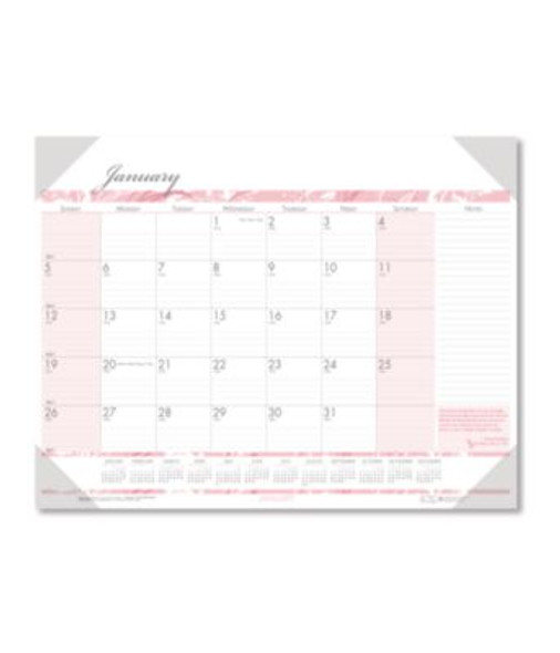 Recycled Monthly Desk Pad Calendar, Breast Cancer Awareness Artwork, 22 x 17, Black Binding/Corners,12-Month (Jan-Dec): 2026