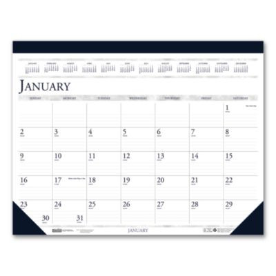 Recycled Two-Color Monthly Desk Pad Calendar, 22 x 17, Perforated White/Blue/Gray Sheets, 12-Month (Jan-Dec): 2026