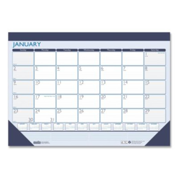Recycled Contempo Desk Pad Calendar, 22 x 17, White/Blue Sheets, Blue Binding, Blue Corners, 12-Month (Jan To Dec): 2026