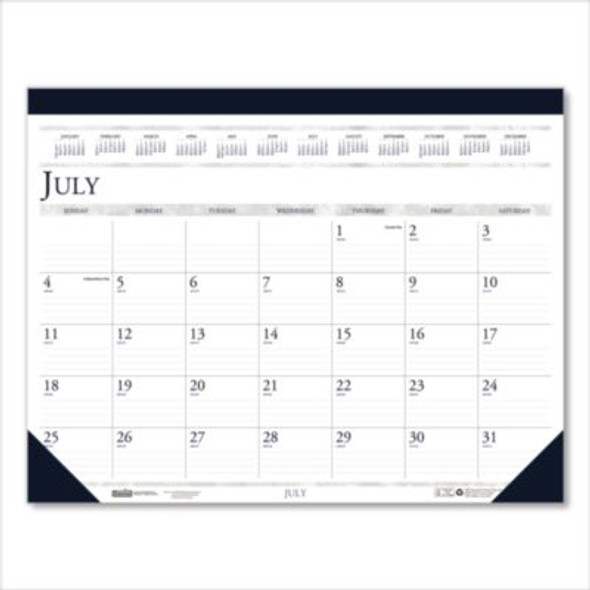 Recycled Academic Desk Pad Calendar, 22 x 17, White/Blue Sheets, Blue Binding/Corners, 14-Month: July 2025 To Aug 2026