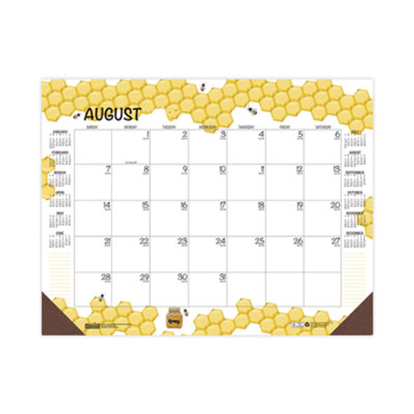 Academic Year Recycled Honeycomb Desk Pad Calendar, 22 x 17, White/Multicolor Sheets, 12-Month (Aug To July): 2025 To 2026