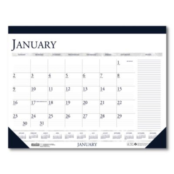 Recycled Two-Color Monthly Desk Pad Calendar With Notes Section, 22 x 17, Blue Binding/Corners, 12-Month (Jan-Dec): 2026