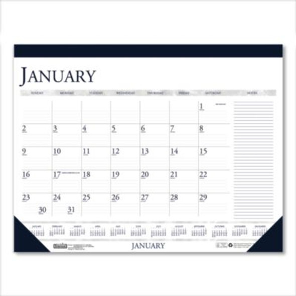 Recycled Two-Color Monthly Desk Pad Calendar With Notes Section, 18.5 x 13, Blue Binding/Corners, 12-Month (Jan-Dec): 2026
