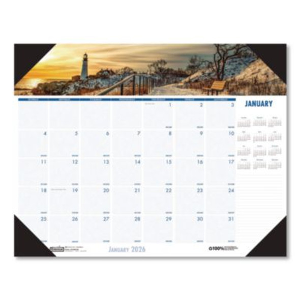 Earthscapes Recycled Monthly Desk Pad Calendar, Coastlines Photos, 22 x 17, Black Binding/Corners,12-Month (Jan-Dec): 2026