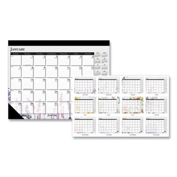 Recycled Desk Pad Calendar, Wild Flowers Artwork, 22 x 17, White Sheets, Black Binding/Corners,12-Month (Jan-Dec): 2026