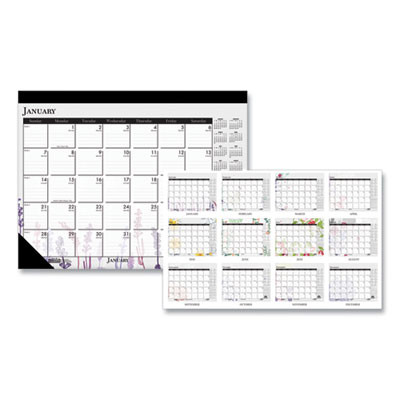 Recycled Desk Pad Calendar, Wild Flowers Artwork, 22 x 17, White Sheets, Black Binding/Corners,12-Month (Jan-Dec): 2026