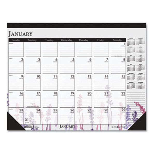 Recycled Desk Pad Calendar, Wild Flowers Artwork, 18.5 x 13, White Sheets, Black Binding/Corners,12-Month (Jan-Dec): 2026