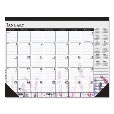 Recycled Desk Pad Calendar, Wild Flowers Artwork, 18.5 x 13, White Sheets, Black Binding/Corners,12-Month (Jan-Dec): 2026