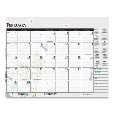 Recycled Desk Pad Calendar, Wild Flowers Artwork, 18.5 x 13, White Sheets, Black Binding/Corners,12-Month (Jan-Dec): 2026