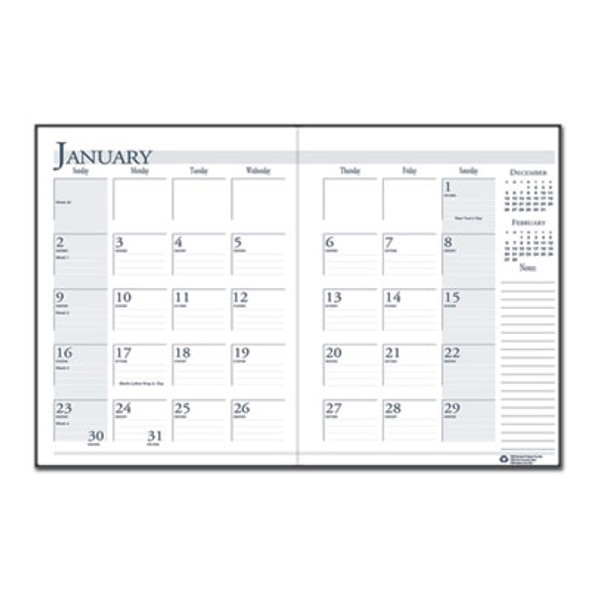 Recycled Ruled 14-Month Planner With Leatherette Cover, 11 x 8.5, Black Cover, 14-Month: Dec 2025 To Jan 2027