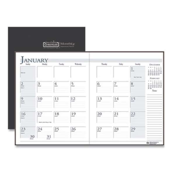 Recycled Ruled 14-Month Planner With Leatherette Cover, 11 x 8.5, Black Cover, 14-Month: Dec 2025 To Jan 2027