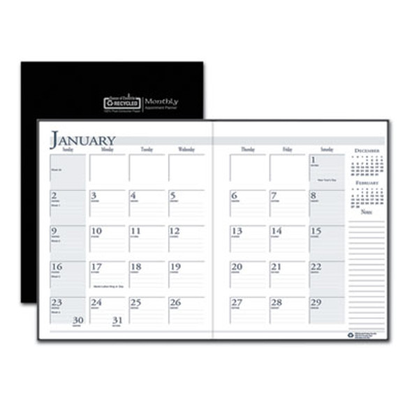 Recycled Ruled 14-Month Planner With Leatherette Cover, 10 x 7, Black Cover, 14-Month: Dec 2025 To Jan 2027