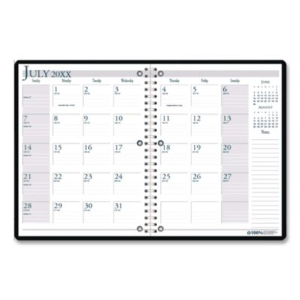 Recycled Three-Hole Punched Wirebound Academic Monthly Planner, 11 x 8.5, Black Cover, 14-Month: July 2025 To Aug 2026
