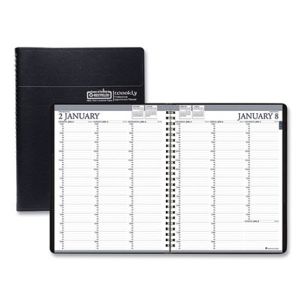 Recycled Professional Weekly Planner, 15-Minute Appts, 11 x 8.5, Black Wirebound Soft Cover, 12-Month (Jan To Dec): 2026