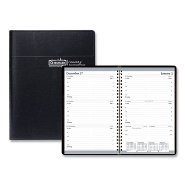 Recycled Weekly Appointment Book, 8 x 5, Black Cover, 12-Month (Jan To Dec): 2026