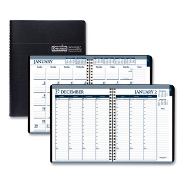 Recycled Wirebound Weekly/Monthly Planner, 11 x 8.5, Black Cover, 12-Month (Jan To Dec): 2026