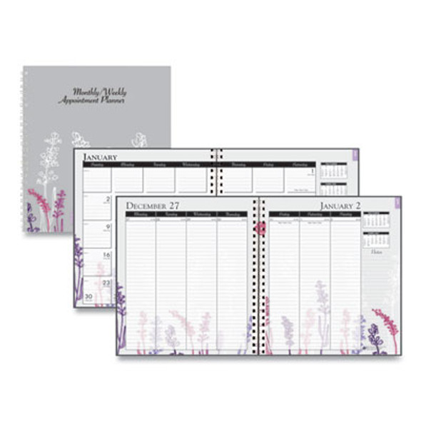 Recycled Wild Flower Weekly/Monthly Planner, Wild Flowers Artwork, 9 x 7, Gray/White/Purple Cover, 12-Month (Jan-Dec): 2026