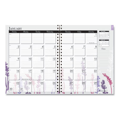 Recycled Wild Flower Weekly/Monthly Planner, Wild Flowers Artwork, 9 x 7, Gray/White/Purple Cover, 12-Month (Jan-Dec): 2026