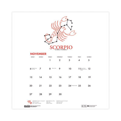 Recycled Academic Zodiac Wall Calendar, 11 x 14, Multicolor Sheets, 12-Month (Aug To July): 2025 To 2026