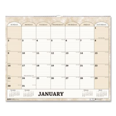 Recycled Monthly Horizontal Wall Calendar, Marble Stone Artwork, 14.88 x 12, White/Sand Sheets, 12-Month (Jan To Dec): 2026