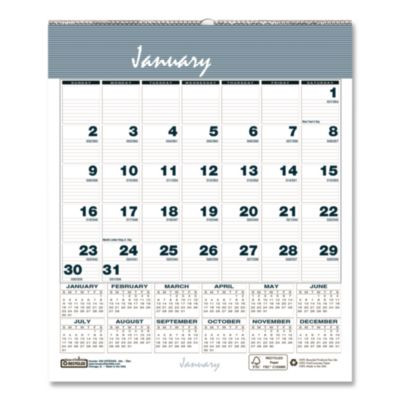 Bar Harbor Recycled Wirebound Monthly Wall Calendar, 6 x 7, White/Blue/Gray Sheets, 12-Month (Jan-Dec): 2026