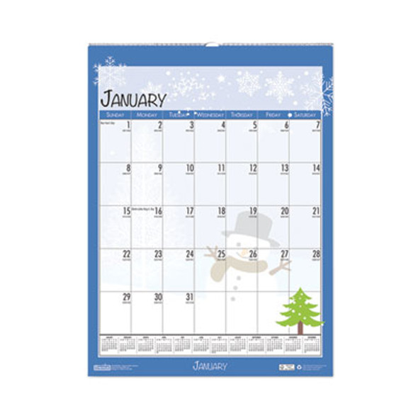 Recycled Seasonal Wall Calendar, Illustrated Seasons Artwork, 12 x 16.5, 12-Month (Jan To Dec): 2026