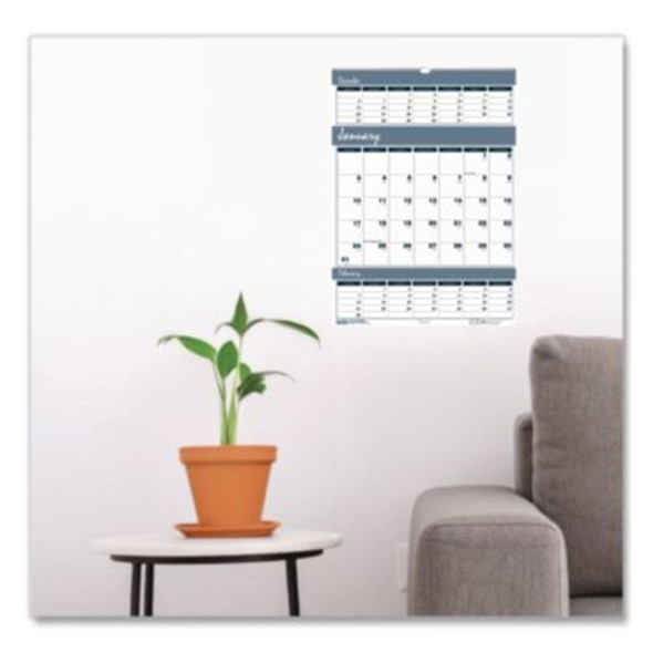 Bar Harbor Recycled Wirebound 3-Months-Per-Page Wall Calendar, 15.5 x 22, White/Blue/Gray, 14-Month: Dec 2025 To Jan 2027