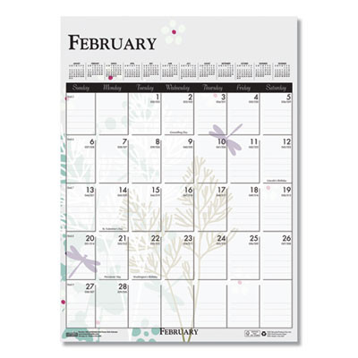 Recycled Wild Flower Wall Calendar, Wild Flowers Artwork, 12 x 16.5, White/Multicolor Sheets, 12-Month (Jan To Dec): 2026