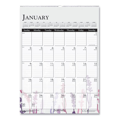 Recycled Wild Flower Wall Calendar, Wild Flowers Artwork, 12 x 16.5, White/Multicolor Sheets, 12-Month (Jan To Dec): 2026
