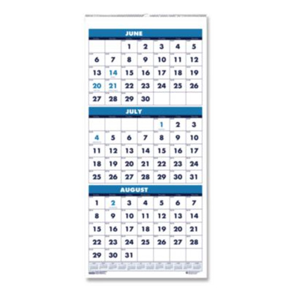 Academic Year Recycled Three-Month Format Wall Calendar, Vertical: 8 x 17, White Sheets, 14-Month: June 2025 To July 2026