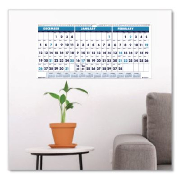 Recycled Three-Month Format Wall Calendar, Horizontal Orientation, 23.5 x 12, White Sheets, 14-Month: Dec 2025 To Jan 2027