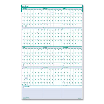 Express Track Recycled Reversible/Erasable Yearly Wall Calendar, 24 x 37, White/Teal Sheets, 12-Month (Jan To Dec): 2026