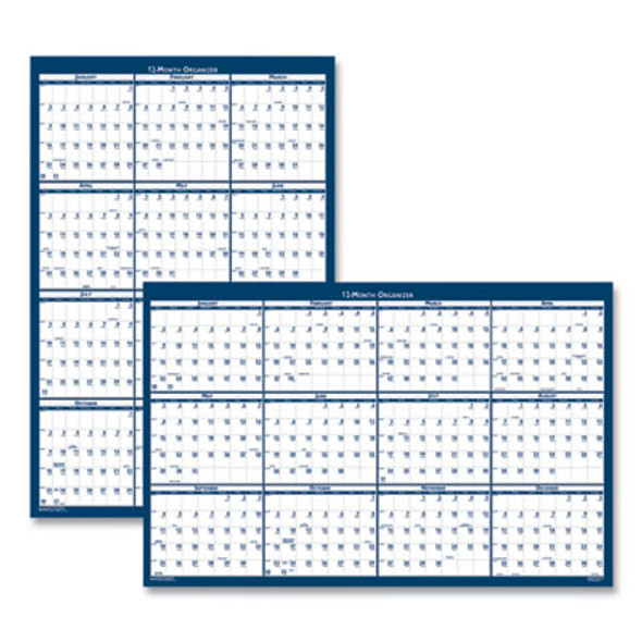 Recycled Poster Style Reversible/Erasable Yearly Wall Calendar, 24 x 37, White/Blue/Gray Sheets, 12-Month (Jan To Dec): 2026