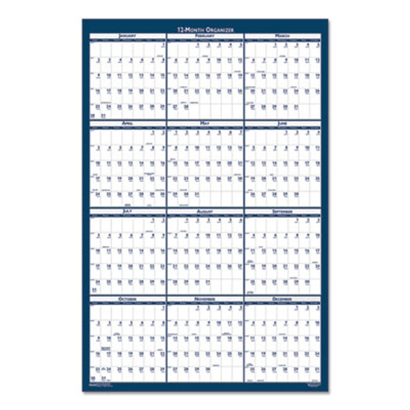 Recycled Poster Style Reversible/Erasable Yearly Wall Calendar, 24 x 37, White/Blue/Gray Sheets, 12-Month (Jan To Dec): 2026