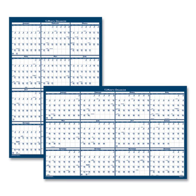 Recycled Poster Style Reversible/Erasable Yearly Wall Calendar, 18 x 24, White/Blue/Gray Sheets, 12-Month (Jan To Dec): 2026