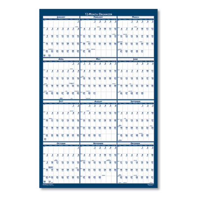 Recycled Poster Style Reversible/Erasable Yearly Wall Calendar, 32 x 48, White/Blue/Gray Sheets, 12-Month (Jan To Dec): 2026