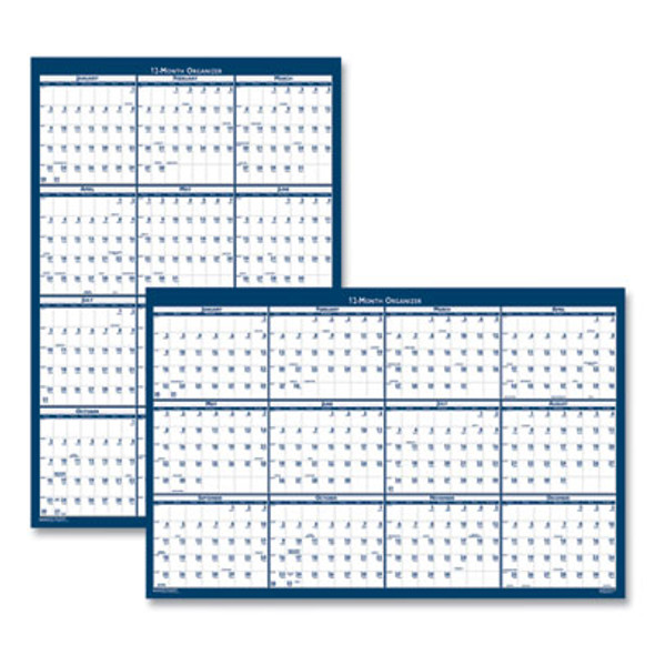 Recycled Poster Style Reversible/Erasable Yearly Wall Calendar, 66 x 33, White/Blue/Gray Sheets, 12-Month (Jan To Dec): 2026