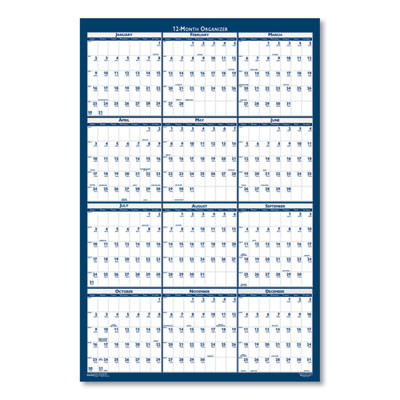 Recycled Poster Style Reversible/Erasable Yearly Wall Calendar, 66 x 33, White/Blue/Gray Sheets, 12-Month (Jan To Dec): 2026