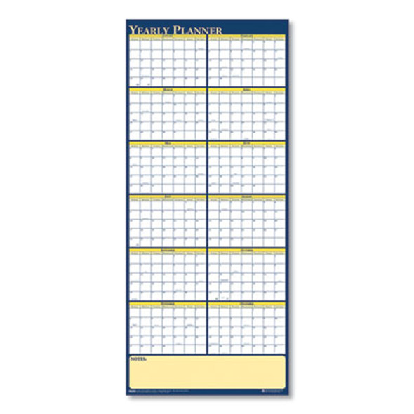 Recycled Reversible Yearly Wall Planner, 60 x 26, White/Blue/Yellow Sheets, 12-Month (Jan To Dec): 2026