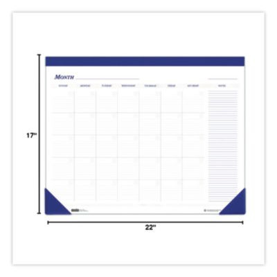 Recycled Nondated Desk Pad Calendar, 22 X 17, White/Blue Sheets, Blue Binding, Blue Corners, 12-Month (Jan To Dec): Undated