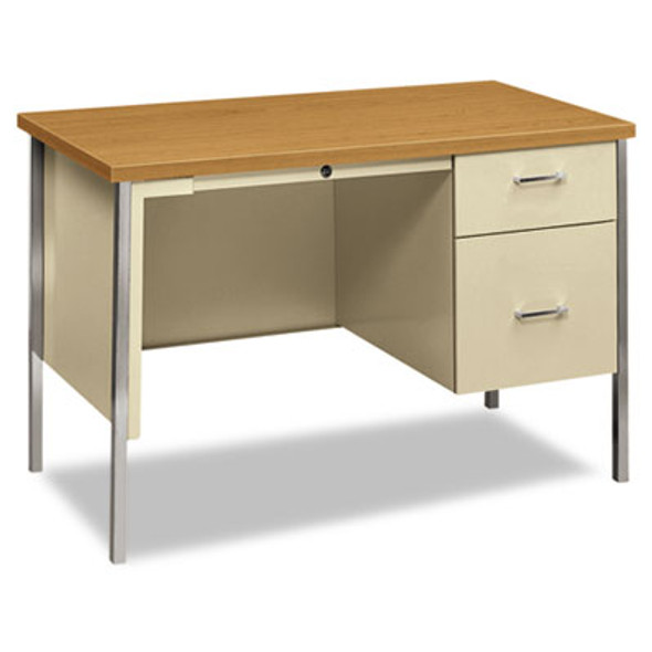 34000 Series Right Pedestal Desk, 45.25" X 24" X 29.5", Harvest/Putty