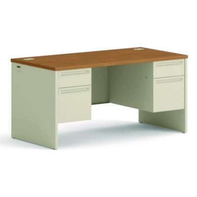 38000 Series Double Pedestal Desk, 60" X 30" X 29.5", Harvest/Putty