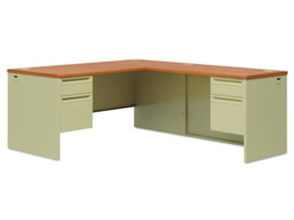 38000 Series Left Pedestal Desk, 66" X 30" X 29.5", Harvest/Putty